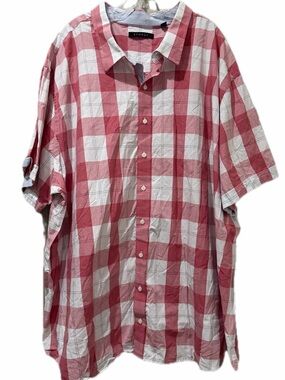 Synrgy 5X Pink Red Checkered Short Sleeve Button Down 100% Cotton Shirt B7